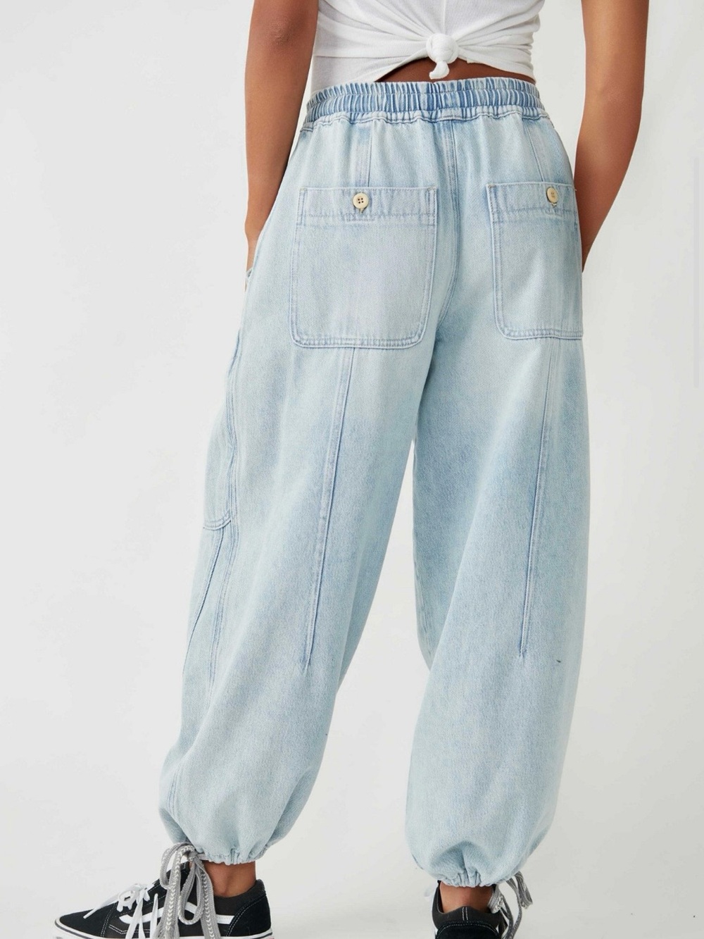We The Free Light Blue Elastic-Waist Baggy Jeans